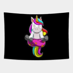 Unicorn at Yoga Exercise Tapestry