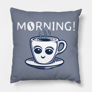 Happy Coffee (blue and white) Pillow