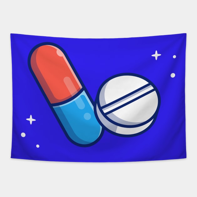 Pill And Tablet Cartoon Tapestry by Catalyst Labs