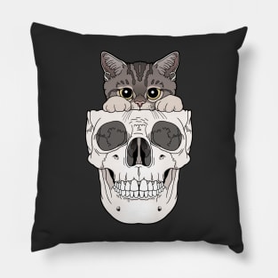 Tabby Kitty & Skull Pillow