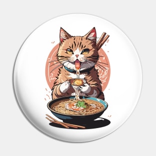 Drooling Cat Eating Ramen Pin