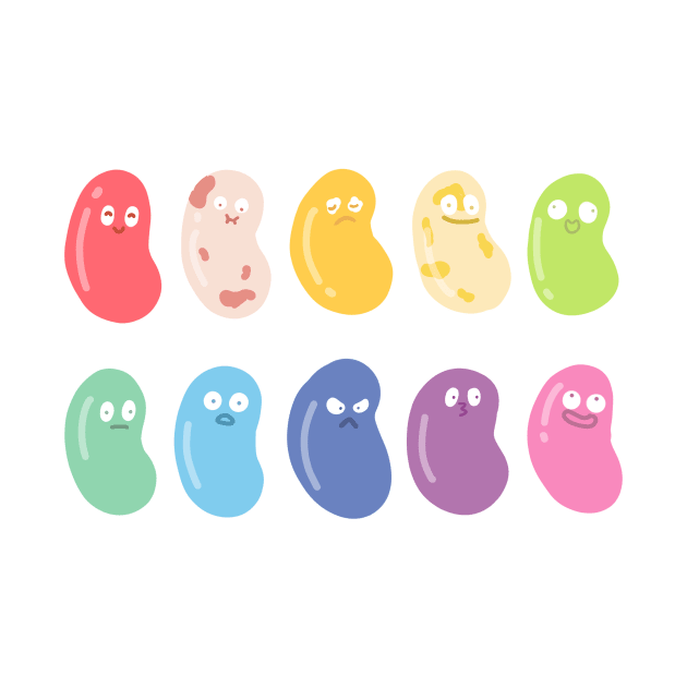 Rainbow jelly beans with funny faces by ballooonfish