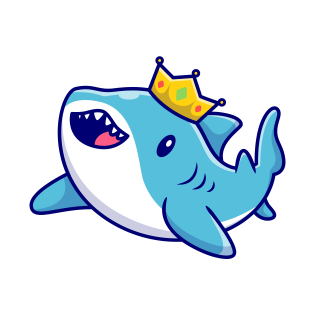 Cute King Shark Swimming With Crown Cartoon by Catalyst Labs