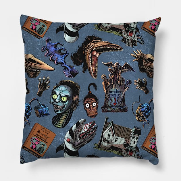 Beetlejuice - blue Pattern Pillow by Creepsandbabes