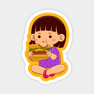 girl kids eating sandwich Magnet