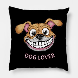 Funny Happy Dog Big Grin Puppy cartoon for Pet Lovers Pillow