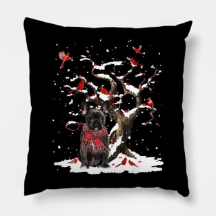 Black French Bulldog Scarf Cardinal Snow Christmas Pillow
