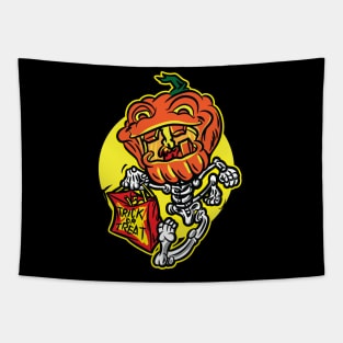 Jack-O-Lantern Skeleton Trick or Treater Tapestry