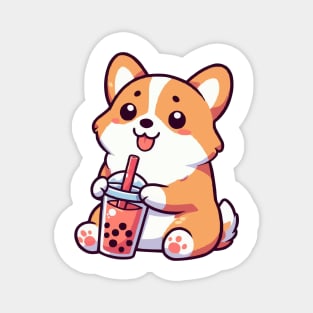 cute corgi loves boba milk tea Magnet