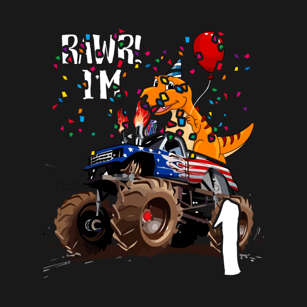 T Rex Dinosaur Monster Truck Birthday For Boys 1 by GillTee