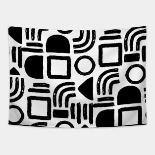 Black and White Minimal Solid Geometry Tapestry