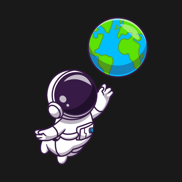 Cute Astronaut Floating With Earth World Cartoon by Catalyst Labs