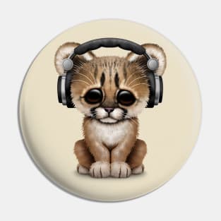 Cute Cougar Cub Dj Wearing Headphones Pin