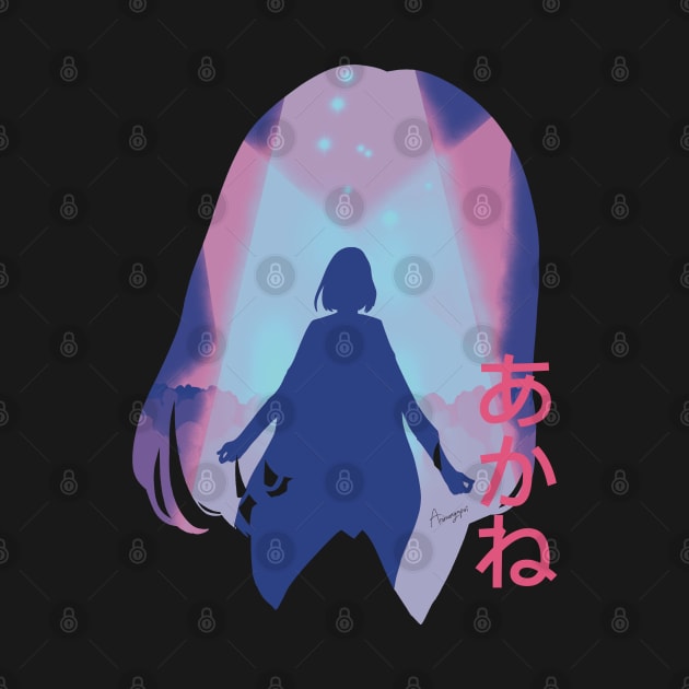 Oshi no Ko or My Star Idol's Child Anime and Manga Characters Akane Kurokawa the Genius Actress Awesome Neon Silhouette Figure on the Lalalie Stage featured with Cute Pink Akane Japanese Lettering by Animangapoi