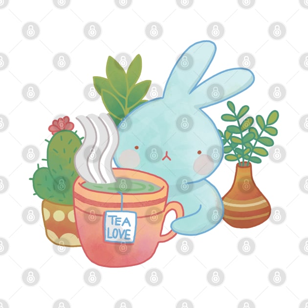 Cute Rabbit Loves Tea | Kawaii Handmade Illustration | By Atelier Serakara by Atelier Serakara