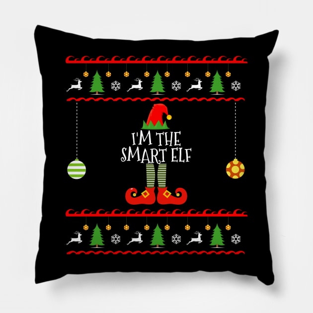 I'm The Smart Elf Matching Family Ugly Christmas Style Design Pillow by amitsurti