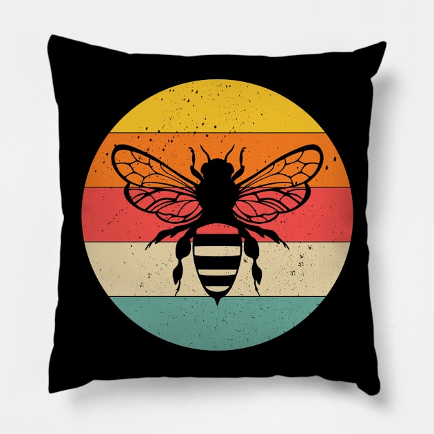 Bee Retro Vintage 60s 70s Sunset Insect Beekeeper Beekeeping Pillow by Wakzs3Arts