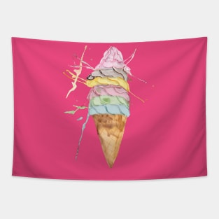 Melting Ice Cream Delight - Handpainted Watercolor Sugar Cones with Soft Serve Icecream Tapestry