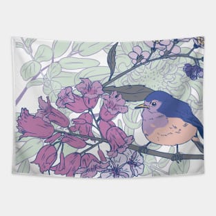Spring flowers and singing bird Tapestry