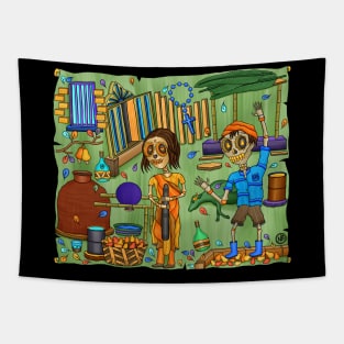 Cute Skeletons - Día De Los Muertos - Goa Nostalgia - the Cashew fruit Tapestry