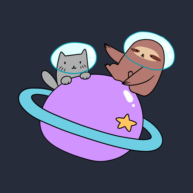 Saturn Space Sloth and Cat by saradaboru