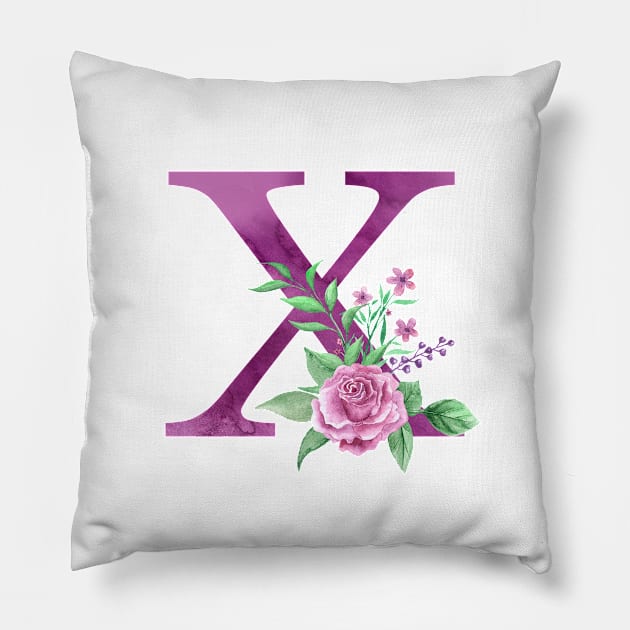 Floral Monogram X Beautiful Rose Bouquet Pillow by floralmonogram