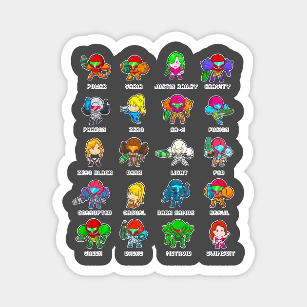 The Many Suits of Samus Magnet by DrawingsFromHell