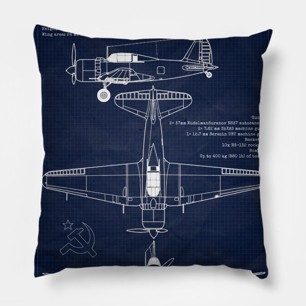 Sukhoi Su6 URSS Blueprint Pillow by Aircraft.Lover