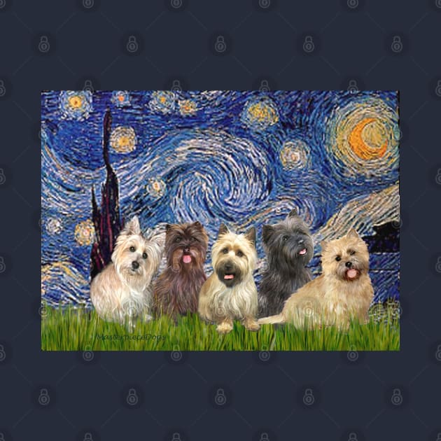 Starry Night Adapted to Incude Five Cairn Terriers by Dogs Galore and More