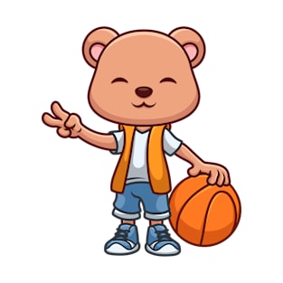 Basketball Bear Cute Cartoon T-Shirt