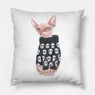 Sphynx Cat and skull jumper Pillow