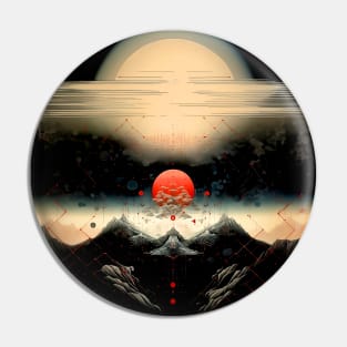 Japanese Geometry 7: Red Moon Landscape Pin