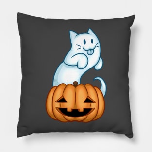 Cat Ghost and Pumpkin Pillow