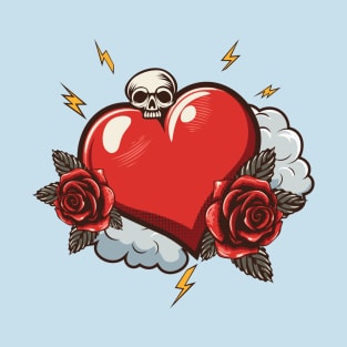 Heart with rose and skull T-Shirt