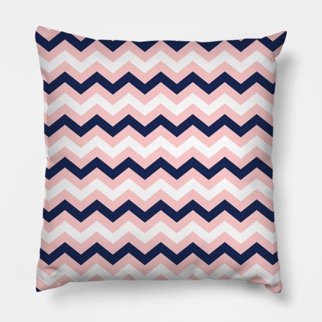 Light Pink, White and Navy Blue Chevron Zigzag Pattern Pillow by squeakyricardo