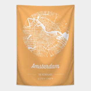 City map in golden yellow: Amsterdam, The Netherlands, with retro vintage flair Tapestry