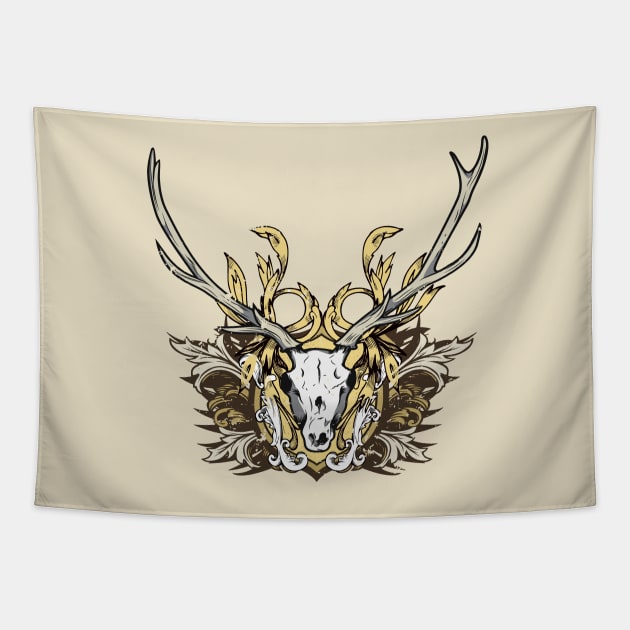 Deer Skull with Engraved Floral Tapestry by ddtk