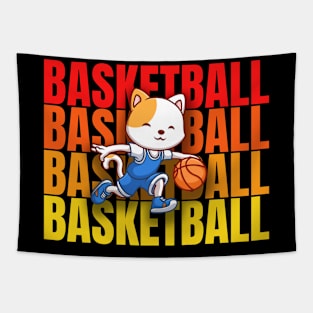 Cat Playing Basketball Typography 3D Tapestry