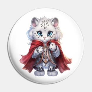 Cartoon Snow Leopard in Dracula Costume Pin