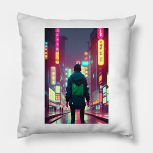 Cyberpunk Tokyo Neon Anime Japan Night Street Vibes <3 Pillow