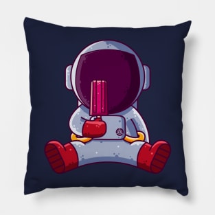 Cute Astronaut Eating Popsicle Cartoon Pillow