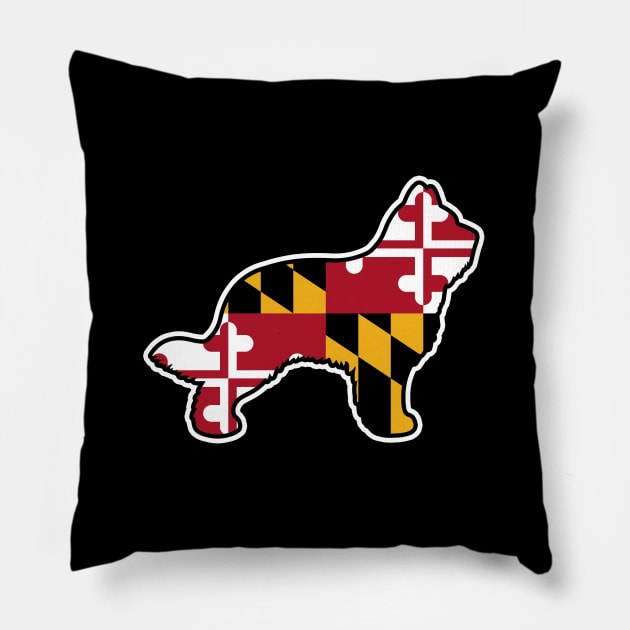 Briard Dog Silhouette with Maryland Flag Pillow by Coffee Squirrel