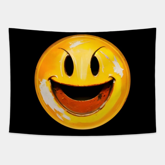 Retro Metal Smiley Evil Face 01 Tapestry by CGI Studios