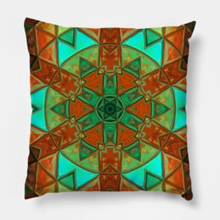 Mosaic Kaleidoscope Flower Orange and Teal Pillow