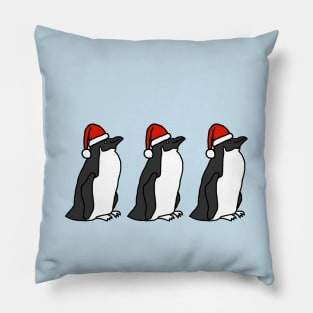 Three Christmas Penguins Wearing Santa Hats Pillow