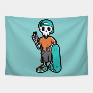 Skater Skeleton Kid with Backwards Hat Tapestry