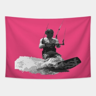 Kitesurfer Surfing The Wave Artistic Illustration Tapestry