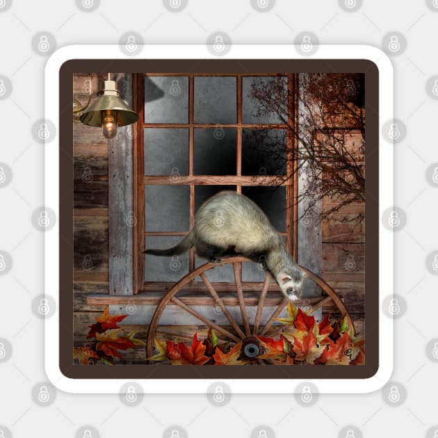 Autumn Escape Ferret - Window ferrets art design Magnet by BarbaraGlebska