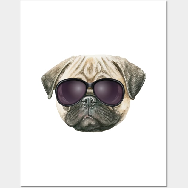 Cute pug dog wearing Canadian Flag sunglasses for Canada Day Stock Photo