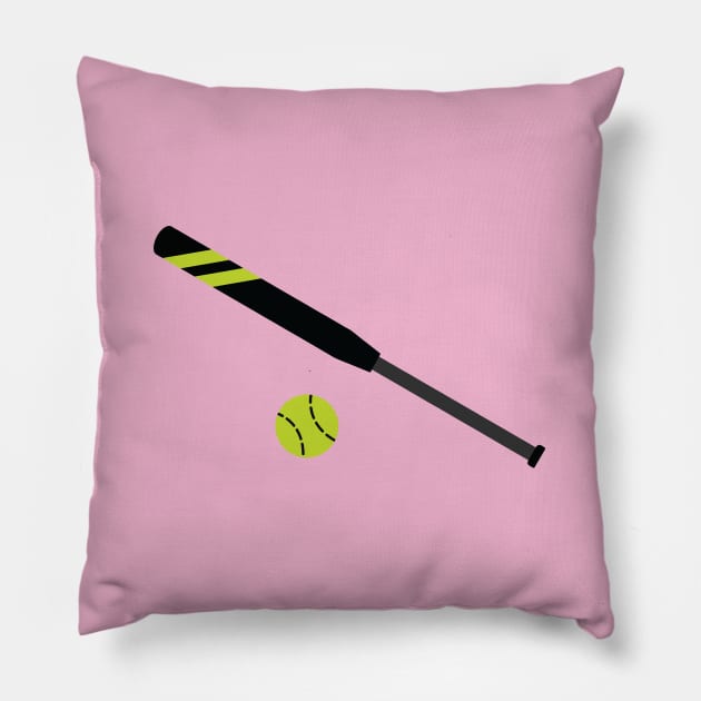 Pink Softball and Softball Bat Pillow by College Mascot Designs